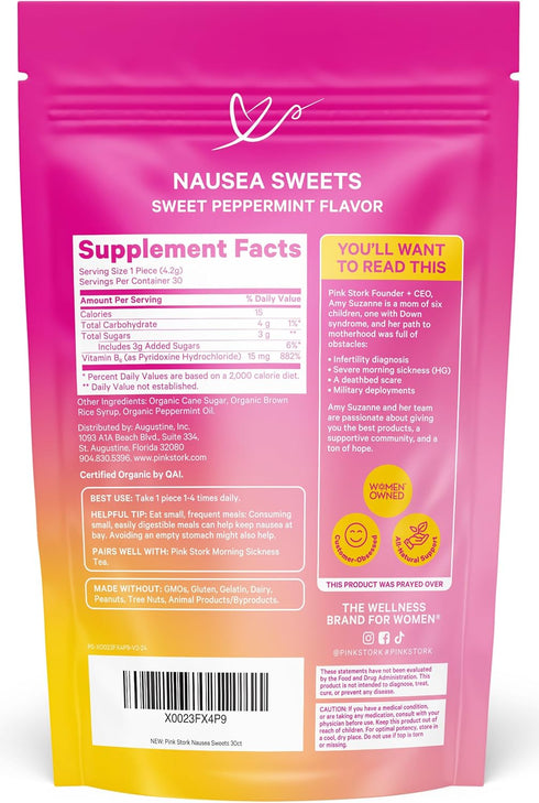 Pink Stork Organic Peppermint Sweets for Morning and Motion Sickness Support, 30 Wrapped Candies, 1st Trimester