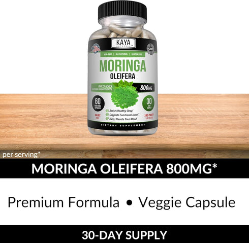 Kaya Naturals Moringa Leaf Extract - Pure Miracle Tree Moringa - Complete Greens Superfood Supplement - 60 Veggie Count