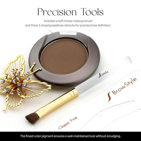 SORMÉ Smudge Proof Long Lasting Eyebrow Powder for Women - Soft Smoke, Brush & 3 Shaping Stencils