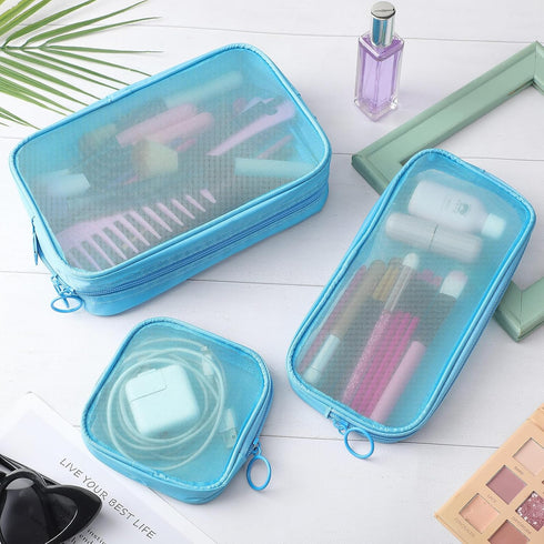 Weewooday 4 Pcs Mesh Makeup Bag, Travel Toiletry Bag Pouch with Zipper, Mini Portable Cosmetic Travel Purse Bag for