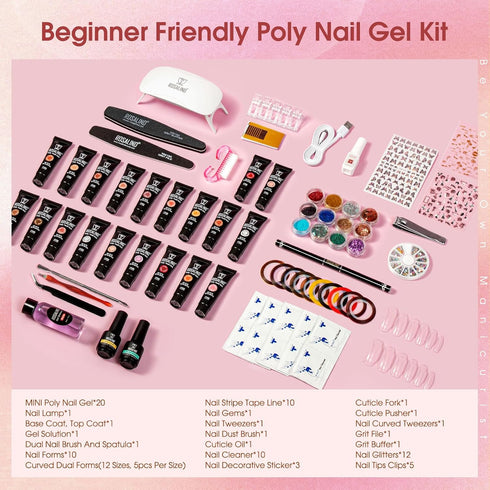 ROSALIND Poly Nail Gel Kit - 20 Colors + 76 Nail Art Accessories | Clear Nude Poly Nails Gel Kit Starter with Mini UV