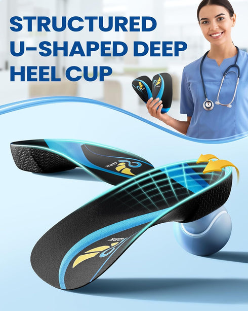 QBK 3/4 Arch Support Insoles for Women/Men, High Arch Supports for Plantar Fasciitis, Flat Feet, Relief Heel Spur Pain,