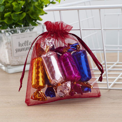 100pcs Red Organza Gift Pouches, 2x3 Inch Sheer Drawstring Bags for Jewelry, Wedding, Party & Christmas Favor Gifts