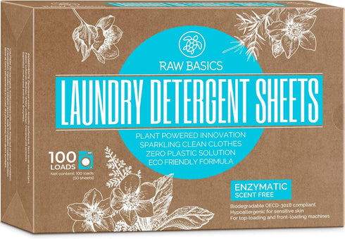 Unscented Laundry Detergent Sheets - Zero Waste, Natural Soap, Travel Size Essentials for Washing Clothes, 100 Loads