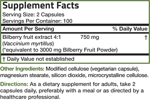 Bronson Bilberry Extra Strength Vaccinium Myrtillus, Promotes Eye Health, Non-GMO, 200 Vegetarian Capsules