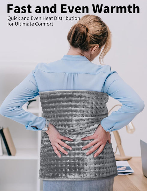 XXX-Large Heating Pad for Back Pain Relief, 17" X 33" - Extra XL Electric Heat Pad with 6 Temperature Settings, Grey