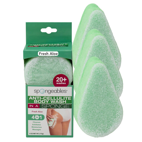 Spongeables Anti Cellulite Body Wash - 20+ Wash Sponge, Fresh Aloe, 3 Count