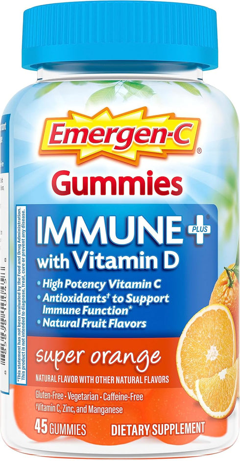 Emergen-C Immune+ Immune Gummies, 45 Count, Vitamin D plus 750 mg Vitamin C, Caffeine Free, Gluten Free