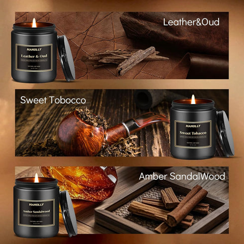 Set, 6 Pack 42 oz Mens Scented Candle Gift Candles for Men,Gifts for Father, Soy Candles for Home Scented, Long Lasting