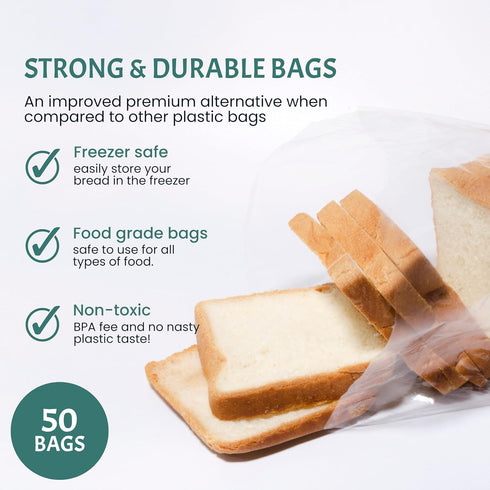 Reusable Plastic Bread Bags for Homemade Bread - 50 Pack Clear Bread Bag with Ties For An Airtight Moisture-free Preservation and Storage- Bread Loaf Bags for Home Bakers and Bakery Owners (50) by FUNSTITUTION