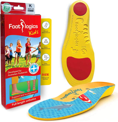 Fun Kids Orthotic Shoe Insoles, Pair for Children’s Heel Pain, Flat Feet, Growing Pains, Toddler 5-7, Yellow