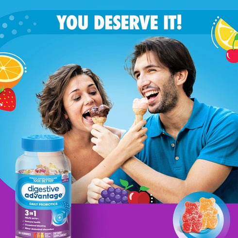 Gummies 80ct Digestive Advantage Probiotic For Digestive Health, Vitamin D, Daily Probiotics For Women &Men Occasional