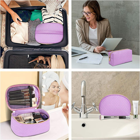 KTMOUW 3 Pcs Waterproof Makeup Bag Set, Portable Travel Organizer Toiletry Bag for Women, Purple Weave