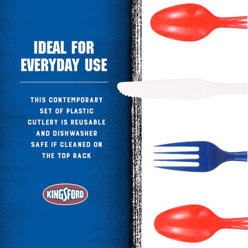 Kingsford Full Size Assorted Plastic Cutlery Set, Heavy Duty Disposable Includes 30 Forks, 20 Knives, 25 Spoons (75