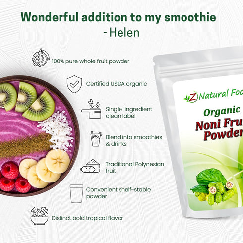 Packed 1 lb Z Natural Foods Noni Fruit Powder - Organic Raw Non-GMO Gluten-Free Superfood - Supports Healthy Digestion