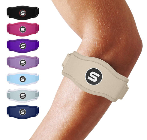 Sleeve Stars Tennis Elbow Brace - Tendonitis Elbow Brace & Strap for Pain Relief and Support for Forearm (Single/Beige)