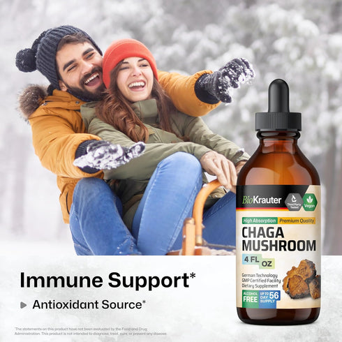 BIO KRAUTER Chaga Mushroom Extract, Tincture for Immune Support - Vegan, Alcohol & Sugar Free Drops 4 Fl.Oz.