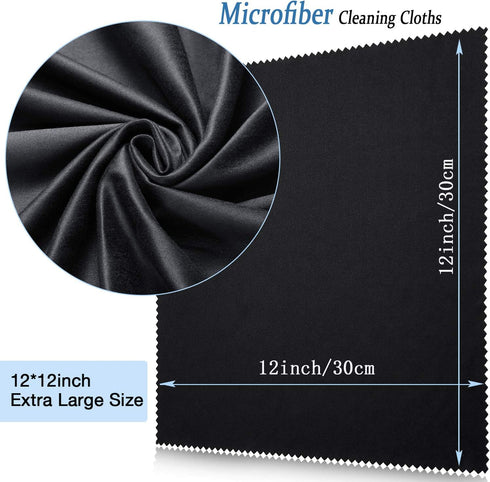 Frienda 12 Pack Large Microfiber Glass Cleaning Cloths 12 x 12 Inch Oversized Eyeglass Sunglasses Cleaning Cloths for Electronics Glasses Screens and Lenses(Black)
