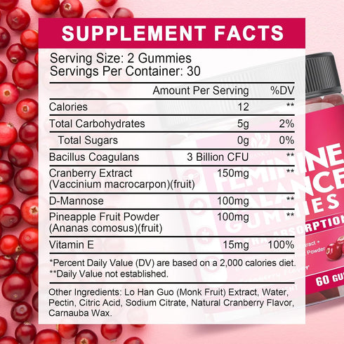 Gummies Gummies 60 Gummies (1 Pack) Feminine Balance for Women Sugar Free - Vaginal Health, Antioxidant, Digestive