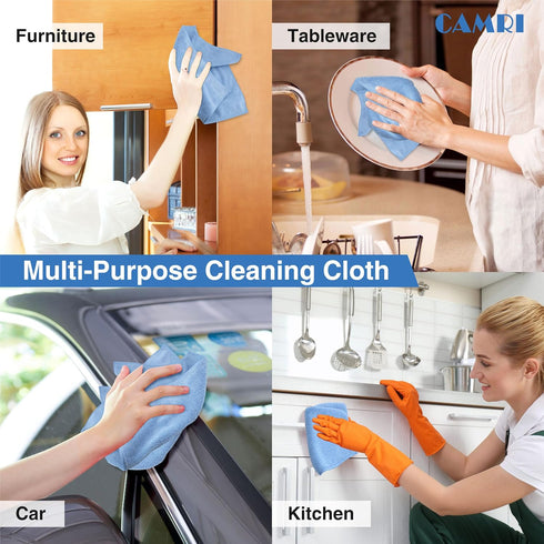 Microfiber Towel Cleaning Cloth – Pack of 12, Size 12.6” x 12.6”, Blue, Lint Free, Super Absorbent, Multipurpose