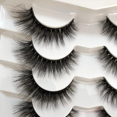 Pooplunch False Eyelashes, Cat Eye Wispy Extensions Faux Mink Lashes, Pack Short Natural Volume Fake Eyelash Strips, 7