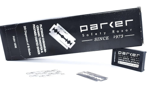 Parker 100-Count Double Edge Safety Razor Blades, Premium Platinum-Tungsten-Chromium Coated Stainless Steel for Smooth