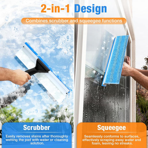 SOBONNE Tool,13.8",Blue Window Squeegee for Home Window Cleaning Squeegee and Microfiber Window Scrubber, Glass