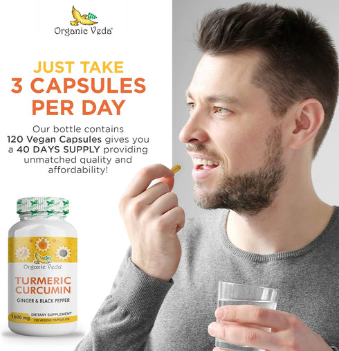 Organic Veda Turmeric and Ginger Capsules, 120 Pills for Joint Support, Non-GMO, Gluten Free Supplement