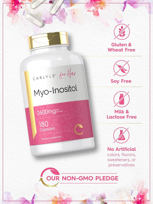 Carlyle Myo-Inositol 2600mg - Extra Strength Supplement, 180 Capsules, Non-GMO, Gluten Free
