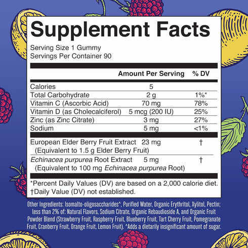 MaryRuth Organics Sugar Free Immunity Gummies, 90ct | Powerful Blend with Elderberry, Vitamin C, Zinc, D3 & Echinacea