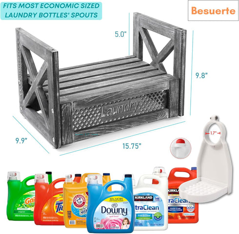 Besuerte Laundry Detergent Holder, Rustic Grey Wooden Dispenser Storage for Liquid Detergent and Fabric Softener
