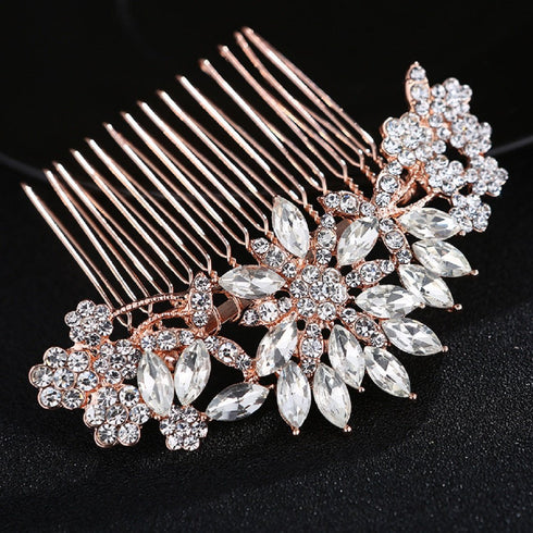 Rose Gold Clear Crystal Bridal Wedding Hair Comb, Headpiece Hair Pins