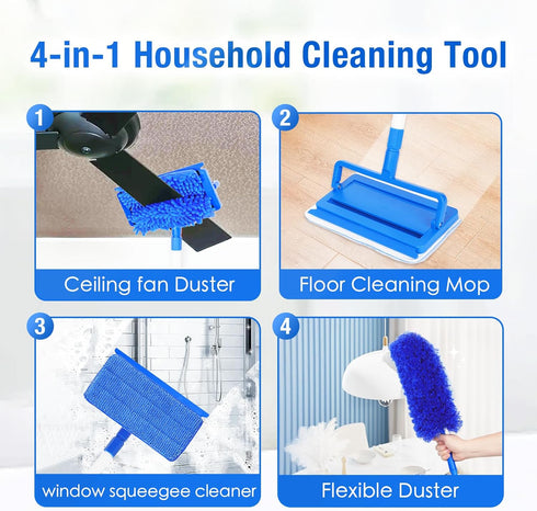 LIYFUHY 72" 4 Ceiling Fan Cleaner Duster with Extension Pole & Reusable Pads, High Ceiling Fan Blade Cleaning Tool