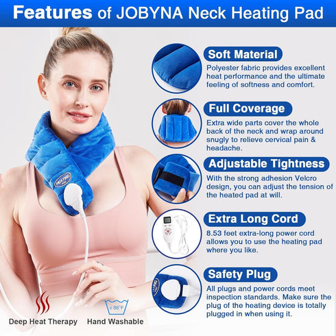 JOBYNA Neck Heating Pad, Hands-Free Electric Heated Wrap for Neck Pain Relief