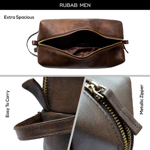 RUBAB MEN Premium Vegan Leather Toiletry Bag - Waterproof Grooming Travel Pouch for Men, Tan Shade