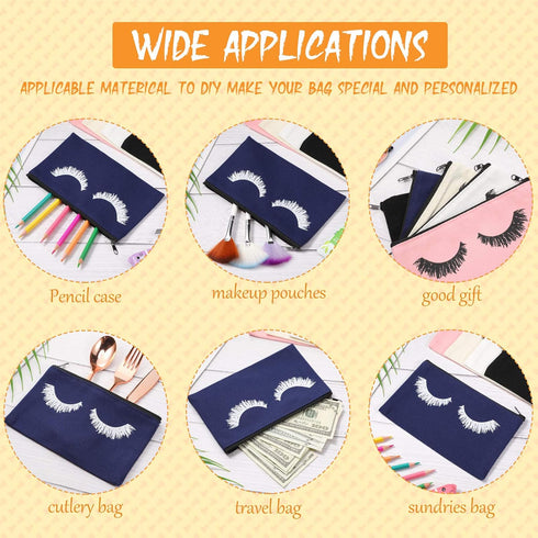 Weewooday 30 Pieces Eyelash Makeup Bags, Canvas Travel Pouches with Zipper for Women, 5 Colors (7.1 x 4.3 Inch)