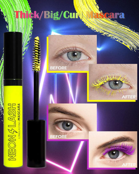 UV Glow Colored Mascara, 1 Pcs Green, Waterproof, Fast Dry Curling Non Clumping Mascara for St Patrick's Day