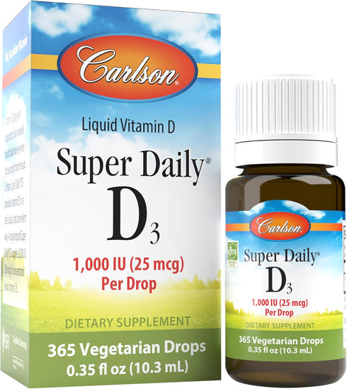Carlson Super Daily D3, Vitamin D Drops, 1,000 IU per Drop, 1-Year Supply, 365 Drops