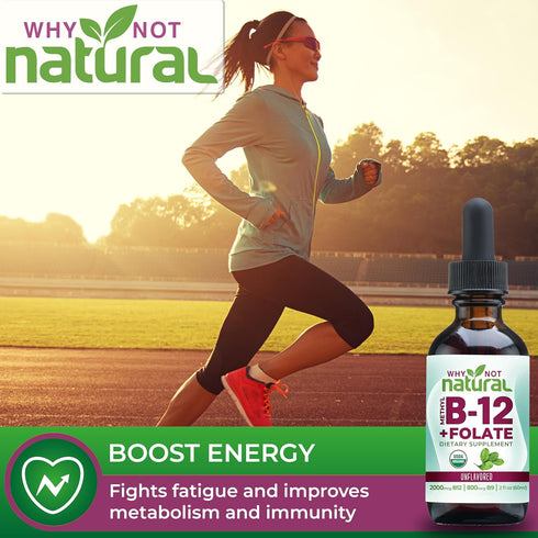 Why Not Natural Vitamin B12 Liquid Plus Folate - Organic Sublingual Extra Strength Vegan Drops