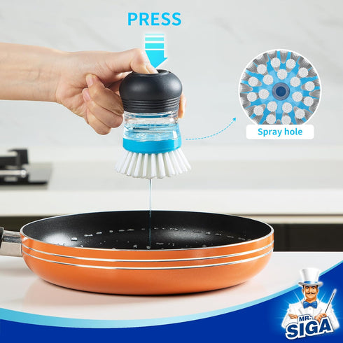 Pack 1, MR.SIGA Soap Dispensing Palm Brush, Kitchen Brush for Dish Pot Pan Sink Cleaning, of Navy/Blue