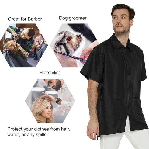 PERFEHAIR Barber Jacket for Men - Hair Stylist Grooming Smock Vest Shirt, Black