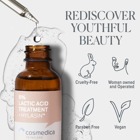 Cosmedica Skincare 5% Lactic Acid Treatment Hylasin 1 oz - AHA, Hyaluronic Acid, Gentle Exfoliator