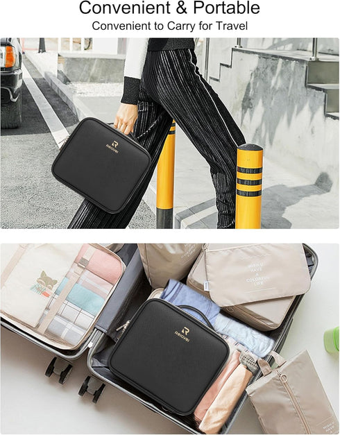 Relavel Makeup Bag with Light Up Mirror, Travel Cosmetic Organizer, Rechargeable Vanity Mirror with 3 Color Lights