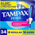 Tampax Pearl Tampons for Women Multipack, with LeakGuard Braid, Regular/Super Absorbency, Unscented,