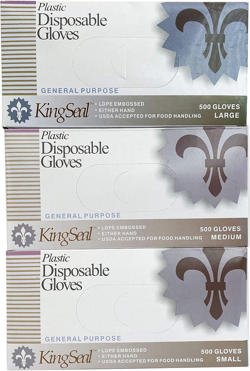 KingSeal Light Duty Poly Disposable Gloves, Powder-Free, Latex-Free, Size Medium - 1 Box of 500