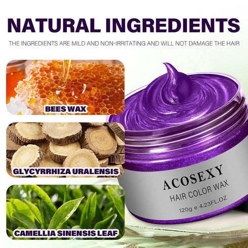 Temporary Hair Color Wax Dye - Natural Hair Wax Color for Kids (Purple, 120g) - Halloween Cosplay Party