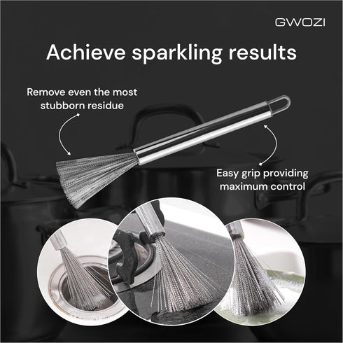 Dish Brush Stainless Steel, Multifunctional Wire Brushes for Kitchen Cleaning, Metal Scrubber with Handle, 2 Pcs
