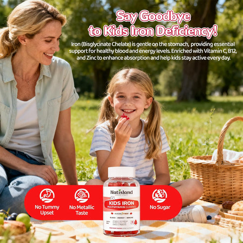 Gummies D3, 60 Iron for Kids & Teens, Kids Multivitamin with Iron Supplement, Vitamin B Complex, A, C, Calcium, Zinc