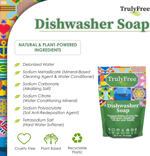 Auto Dishwasher Soap, 12.5oz Bag - Natural Concentrated Formula, Dishwasher Detergent Cleaning Supplies, Hard Water