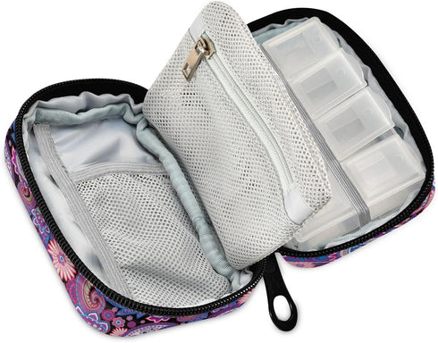 Naanle 7 4.6 3.14 1.88 Inch, Traditional Paisley Flowers Pill Box Day Case Travel Organizer Bag with Zipper Floral
